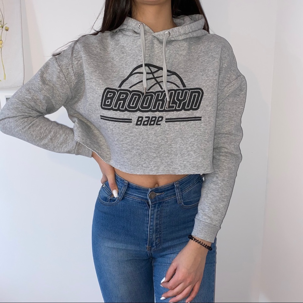Brooklyn Babe cropped grey hoodie